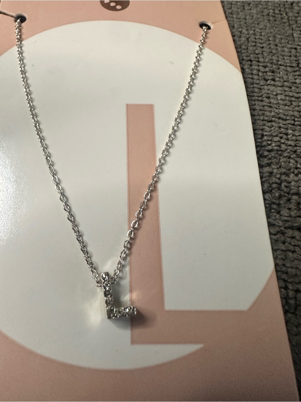 Crystal-Accented 'L' Pendant Necklace in Silver